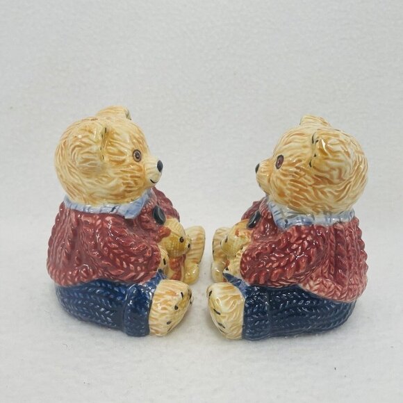 Vintage Gkao Teddy Bear Salt Pepper Shaker Set Ceramic Animal Figure Shape Deco - Picture 2 of 9